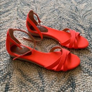 J Crew “Marina” flat espadrille in neon coral pink